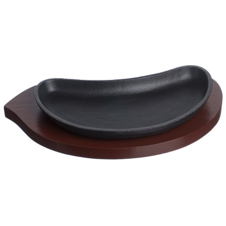 Сковорода порц. 21,5 см. h=4,5 см. 0,3 л. чугун. на дерев. подставке /1/