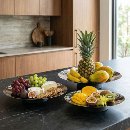 Подставка сервировочная 36 см. h=7 см. нерж. на дерев. ножке Abert /1/ ВДОХНОВЕНИЕ