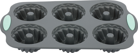 Форма для выпечки кексов 28,5*17,5 см.  6 ячеек. d=72 мм.  фигурная, силикон /1/