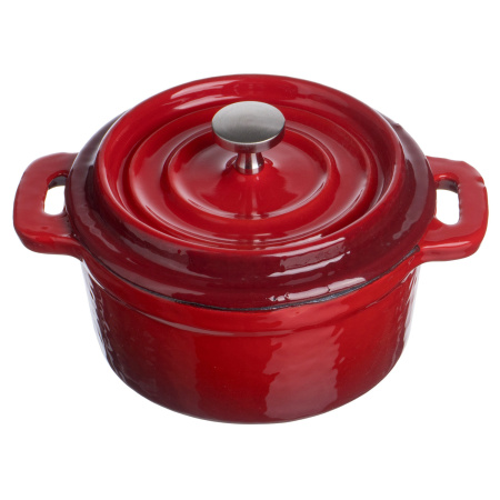 Кастрюля для запекания и подачи 250 мл. d=100 мм. h=70 мм. с крышкой, красная, чугун /1/