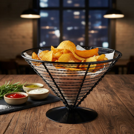 Корзинка для подачи коническая d=230 мм. h=125 мм. 1700 мл. кованное железо, черная MGsteel /1/24/ АКЦИЯ