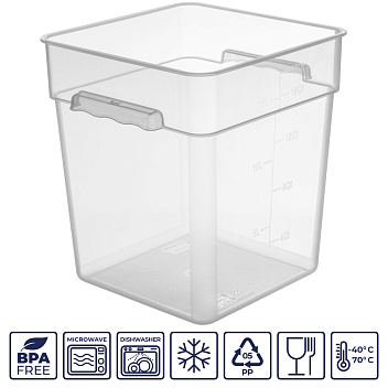 Контейнер для продуктов квадр. 17,2 л. 28*28*32 см. с мерн.шкалой, прозрач, п/п, б/крышки, штабелир. (кр. 76717,76715,76714,76716,76836)GP/1/12/