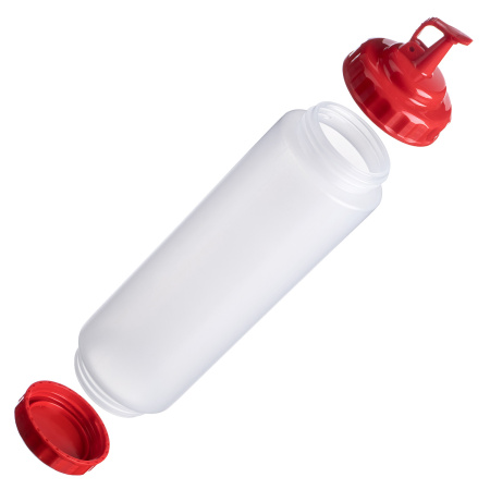 Емкость для соуса 1000 мл. d=75 мм. h=295 мм. c 2 крышками прозрачная, крышки красные GP /1/96/