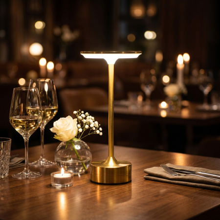 Лампа настольная d=13 см. h=28 см. 3 цвета, сенсорная регулировка яркости, нерж., золотая LED HIGH-TECH II MGline /1/20/