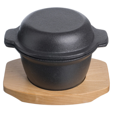 Горшок для запекания и подачи 300 мл. d=115 мм. h=65 мм. с крышкой, чугун. на дерев. подставке/1/