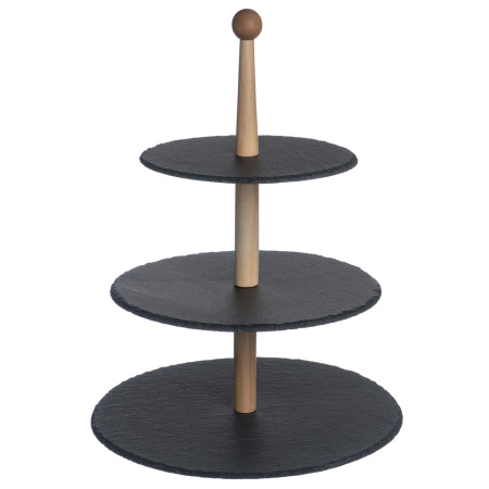 Этажерка 3-х ярусная d=20/25/30 см. h=38,5 см. дер. основание, черная, сланец MGprof /1/5/ 