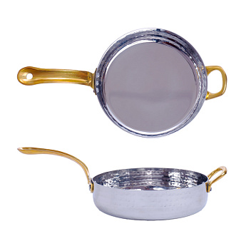 Сковорода порц. d=15,5 см. h=4 см. 0,7 л. нерж. глубокая с 2 ручками латунь MGsteel /1/36/