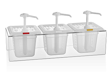 Диспенсер (емкость) для соуса 3 GN 1/6 h=150 мм. 2 л. на подставке, с дозатором (25 мл), п/п, прозрачный GP /1/