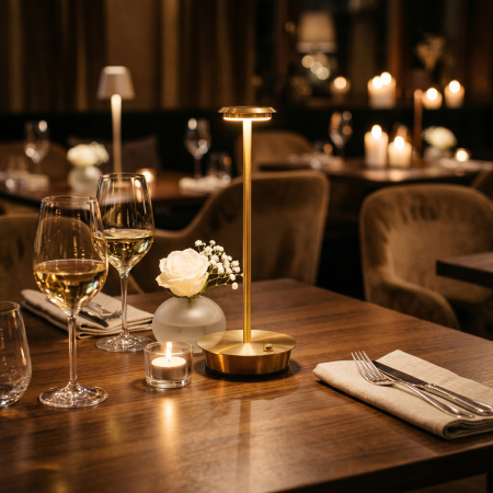 Лампа настольная d=11 см. h=26 см. 3 цвета, сенсорная регулировка яркости, алюм., золотая LED TECHNO MGline /1/20/