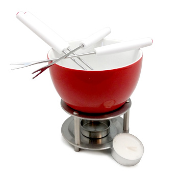 Набор для фондю 0,5 л. h=130 мм. d=120 мм. фарфор, на подставке с вилками нерж. VB /1/12/ Набор для фондю 0,5 л. h=130 мм. d=120 мм. фарфор, на подставке с вилками нерж. VB /1/12/