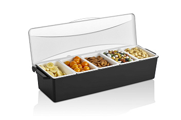 Контейнер для фруктов, специй и соусов 5 отд. по 0,45 л. черный, пластик. GP /1/12/