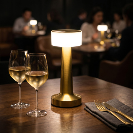 Лампа настольная d=9 см. h=22 см. 3 цвета, сенсорная регулировка яркости, нерж., золотая LED SIMPLE MGline /1/20/