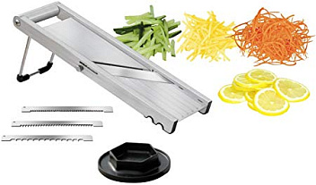 Мандолина (овощерезка) 34*10 см. с 3-мя насадками и толкателем, нерж Tellier /1/6/
