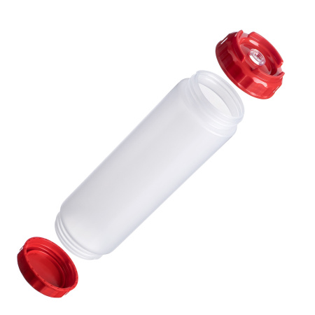 Емкость для соуса  750 мл. d=70 мм. h=237 мм. с 2 крышками, с силик. носик. широкая прозрачная, крышки красные GP /1/96/ ВДОХНОВЕНИЕ