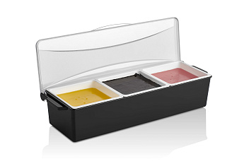 Контейнер для фруктов, специй и соусов 3 отд. по 0,85 л. черный, пластик.  GP /1/12/ Контейнер для фруктов, специй и соусов 3 отд. по 0,85 л. черный, пластик.  GP /1/12/